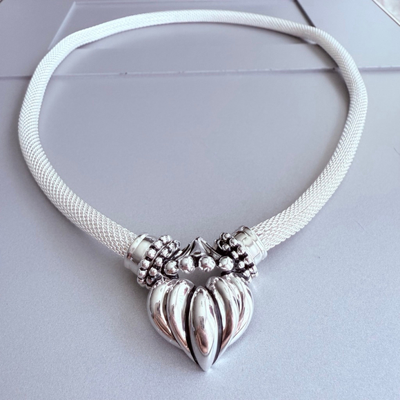 Joseph Esposito Fluted Puffy Heart 6mm Mesh Somerset Sterling Silver Necklace - Picture 3 of 11